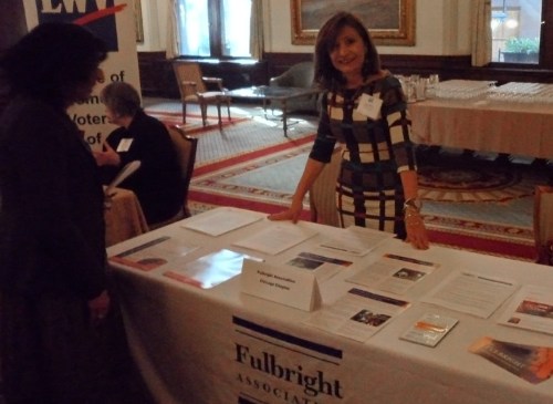 Dr. Ana Gil-García at the fair prior to the 2013 International Women's Day luncheon