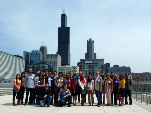 The first group of participants pose at the rooftop of the museum