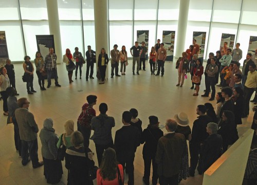 The second group gathers at the first floor for a talk.