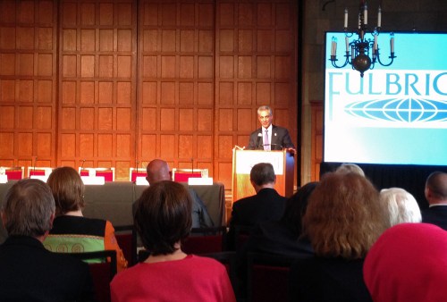 Chicago Mayor Rahm Emanuel welcoming the audience to the MOOCs panel discussion