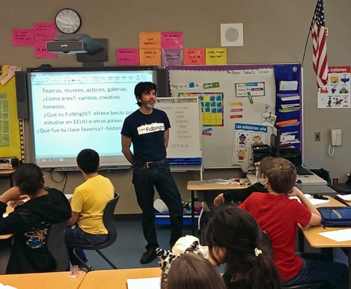 Elio Leturia talks to the second section of Spanish students at Ogen International School