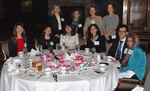 Front row: Elina Ruka, MFA in Photography Student from Latvia, attending Columbia College, Claudia Figueroa, Master of Public Policy at The University of Chicago student from Chile, Onontsatsal Gantsog from Mongolia, studying at Loyola University Chicago, Katerina Psimogiannou from Greece studying anthropology at UIC, Josep Mª Nadal Fdez from Spain, attending DePaul University and Shafia Imtiaz from Pakistan, MPP student at University of Chicago. Standing:Mary Mares-Awe, Fulbright Chicago Chapter Board President, Board members Marilyn Susman and Meredith McNeil, and PhD Public Health student Kate Vergara from Peru.