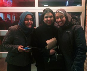 Fulbrighters (L-R) Shafia Imtiaz, Shehrbano Minallah, and Raghda El-Mogui had fun attending the Shakespeare comedy improv performance at iO Theater.