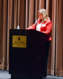 Fulbright Chicago Chapter President Mary Mares-Awe, welcomes our guests.