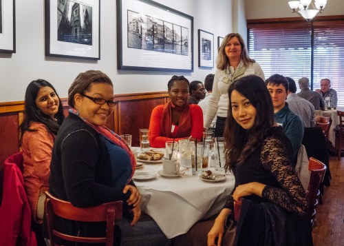 Fulbright students and scholars with Chicago Chapter President Mary Mares-Awe at Francesca's Restaurant in Little Italy